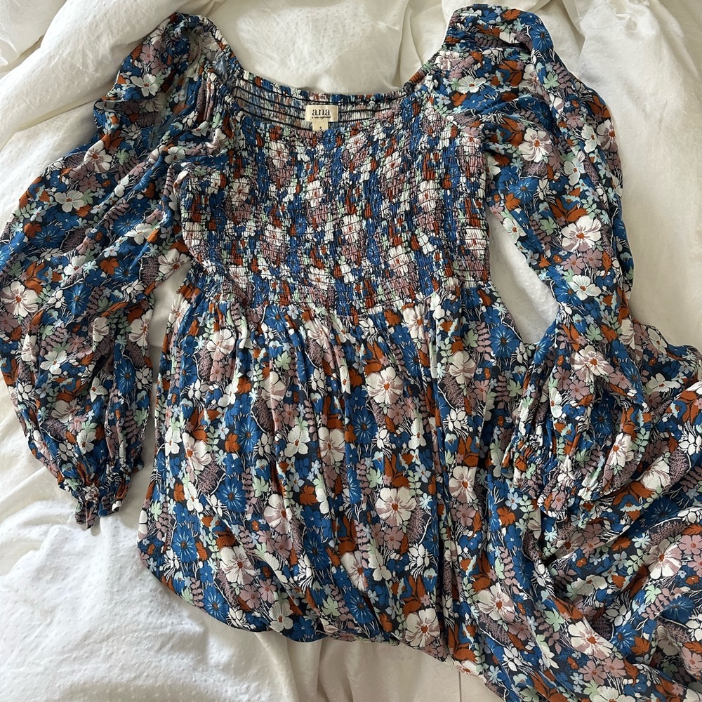 a.n.a Floral Smocked Midi Dress